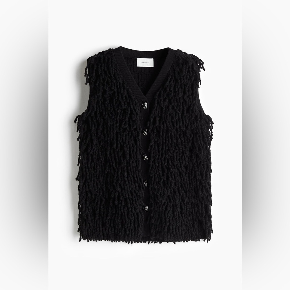 🔥SALE🔥NWT H&M FRINGED WOOL-BLEND SWEATER VEST medium black